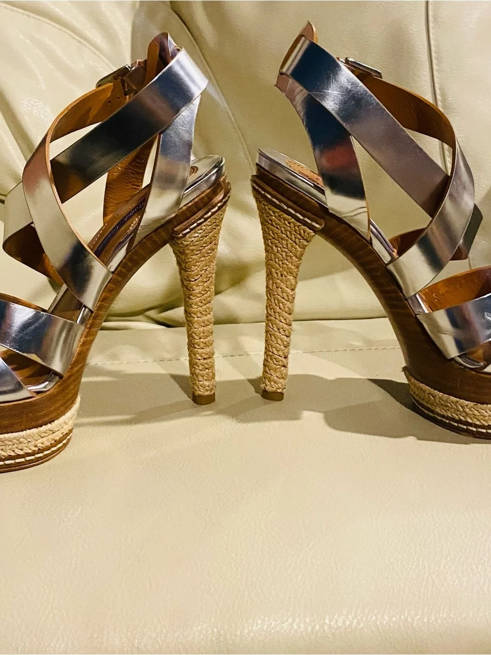 Ralph Lauren at his best.  Sexy and classy silver platform sandals